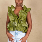 Constance Faux Leather Ruffle Top - Green