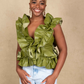 Constance Faux Leather Ruffle Top - Green